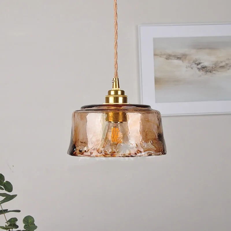 Nordic retro style brass and glass pendant chandelier light for restaurant ceilings.