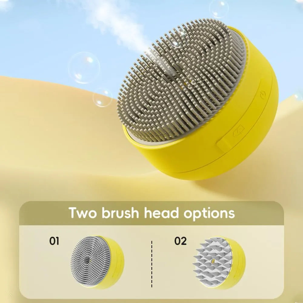 Green and yellow rechargeable cat dog steam brush with silicone bristles for grooming