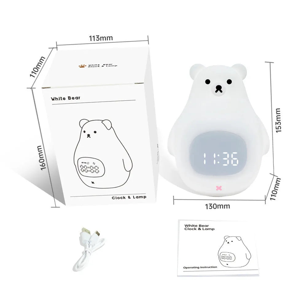 Big White Bear cartoon silicone night light with timer and alarm functions