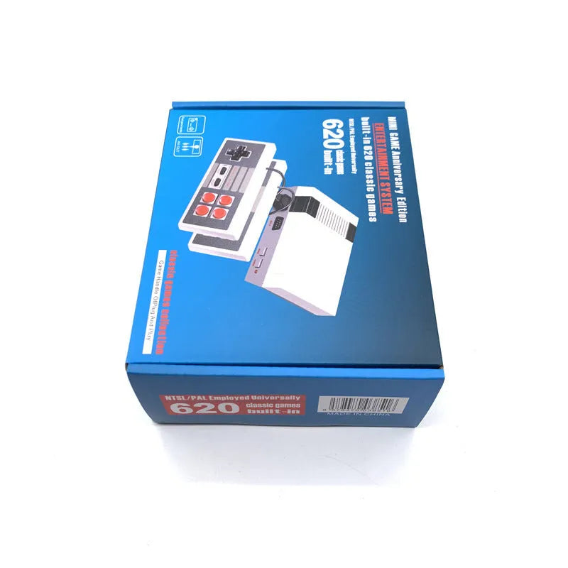 NES 8-bit retro game console with two controllers on black background