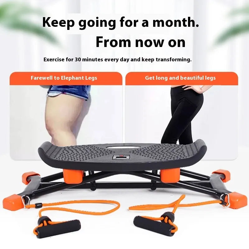 Black mini fitness skiing machine JS101A with elastic hand straps, compact home exercise equipment