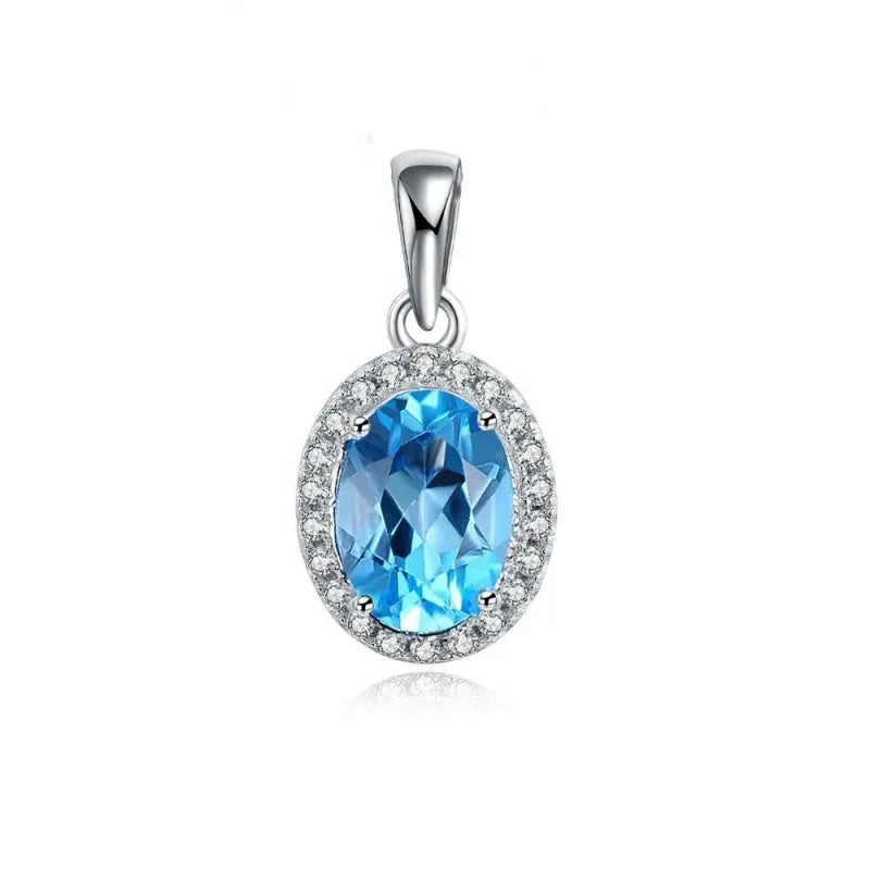 925 sterling silver blue topaz jewellery set with geometric design including earrings, ring, pendant and necklace