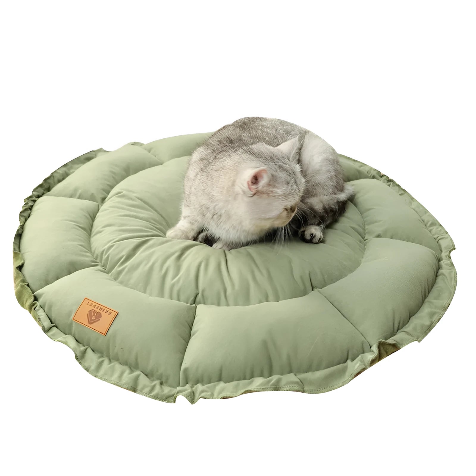 Reversible grey donut cat bed shown in both raised and flat configurations