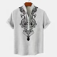 Men's striped casual shirt in loose fit with button linen style and polyester construction