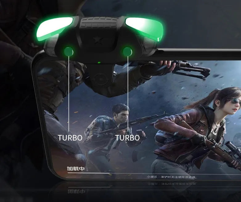 Black F5 mobile game controller showing compact dimensions for phone gaming