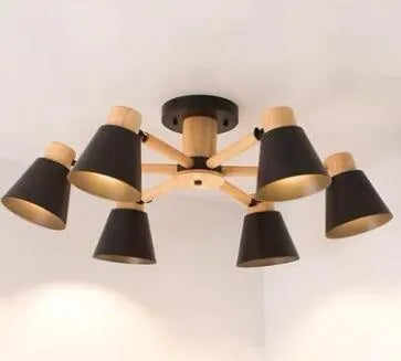 Nordic style macaron ceiling lamp with ironwood construction in multiple colour options
