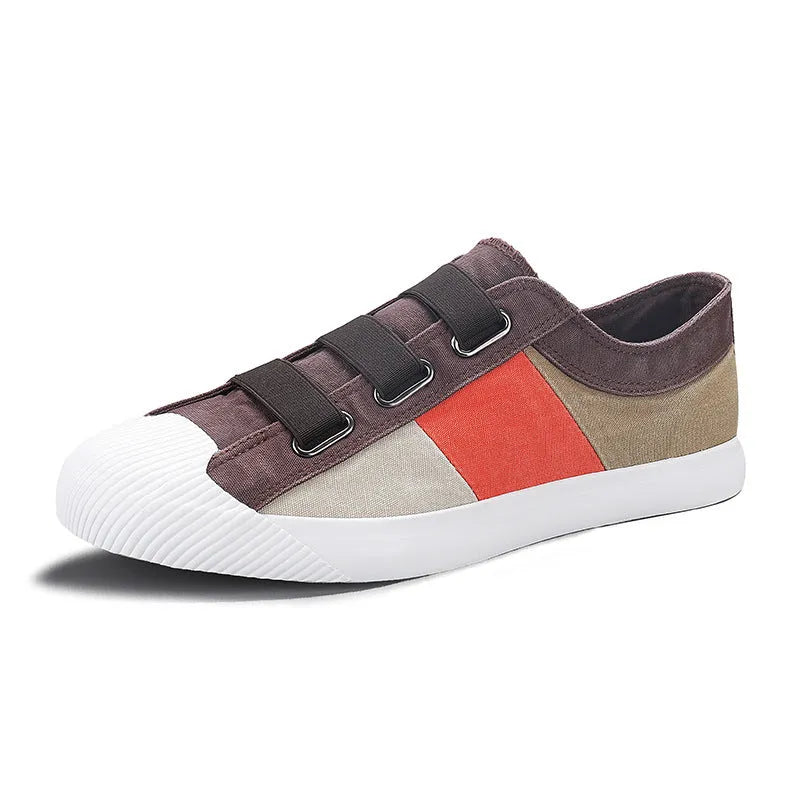 Men's low-top canvas sneakers with elastic band closure in beige colour with rubber soles
