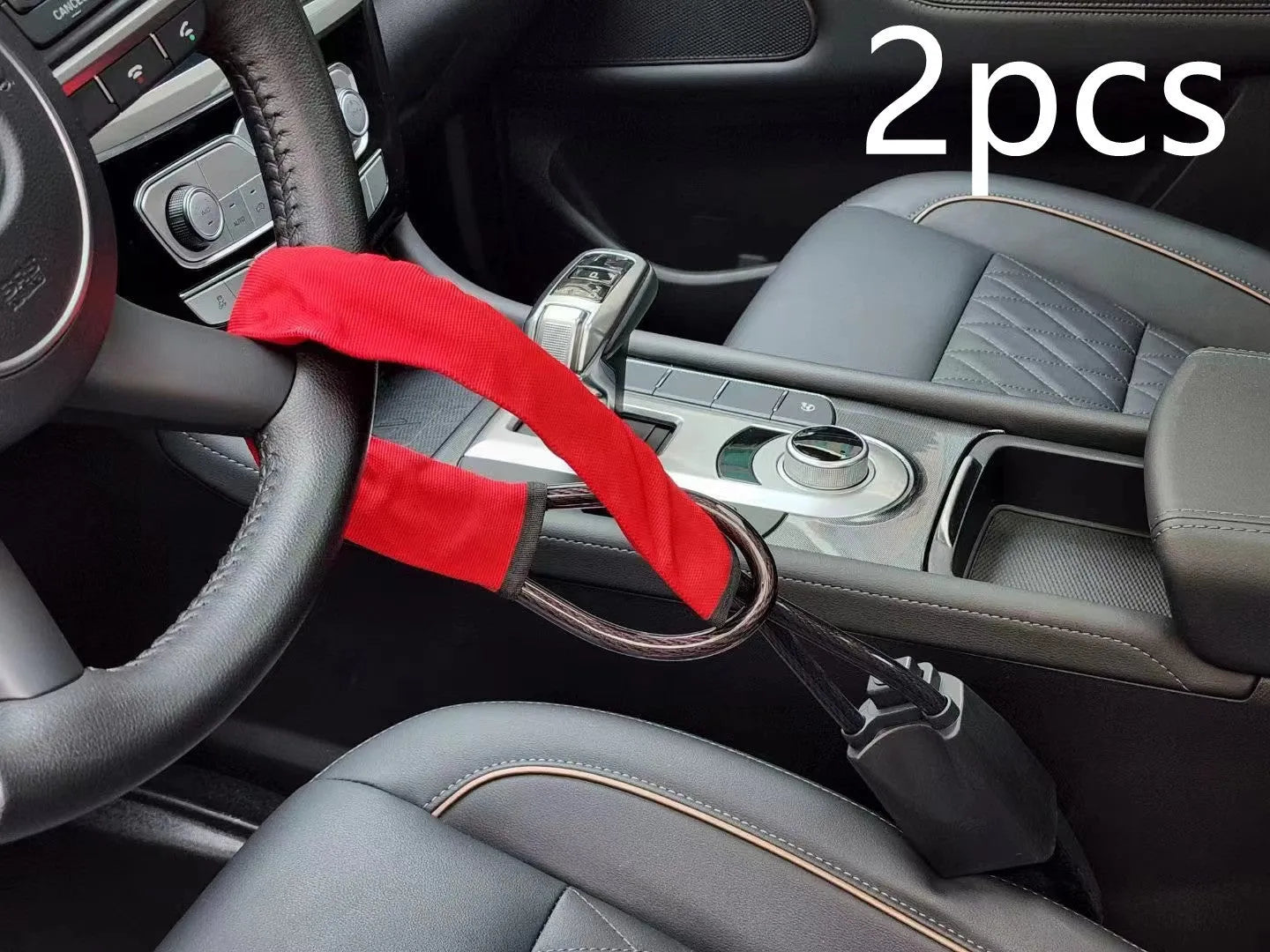 Iron car steering wheel lock with 33cm wire rope in red, yellow or black colours