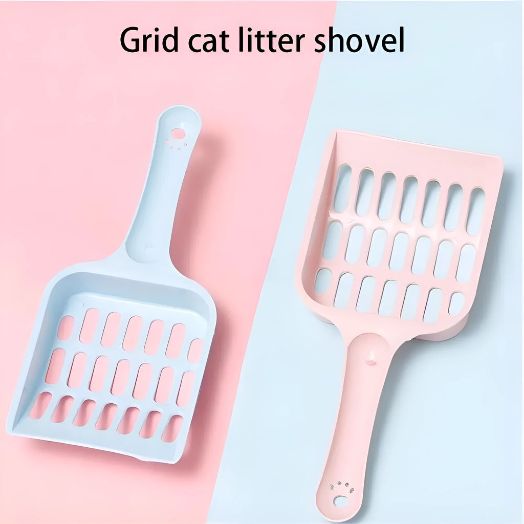 Blue plastic cat litter scoop tool on a white background.