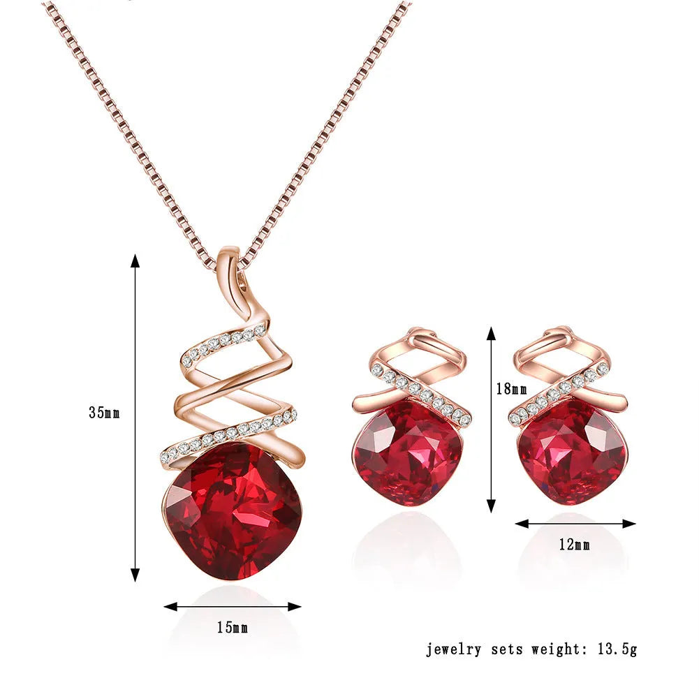 Women's jewellery set showing alloy necklace with water wave chain and matching earrings