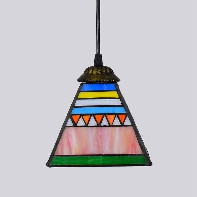 Art stained glass droplight chandelier with coloured glass lampshade, 15 cm diameter
