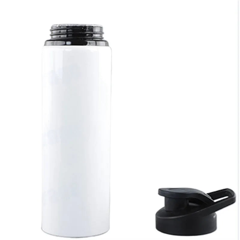 White aluminum sports water bottle for cycling available in 600ml and 750ml capacities