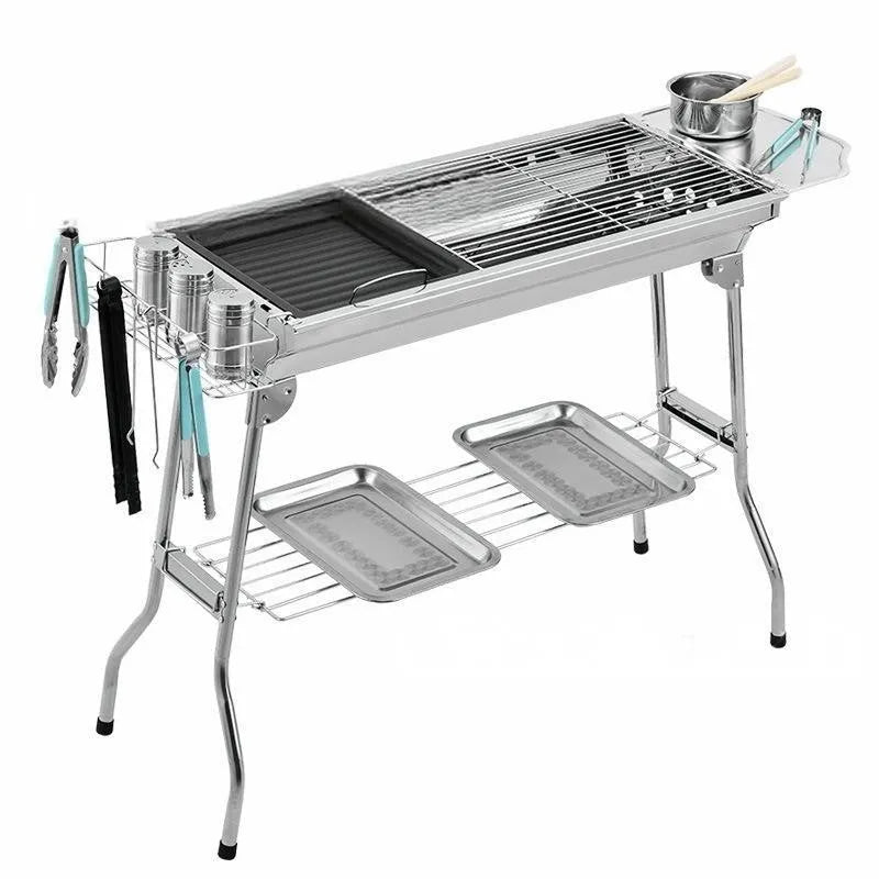 Stainless steel portable folding barbecue oven with cooking grill for outdoor use