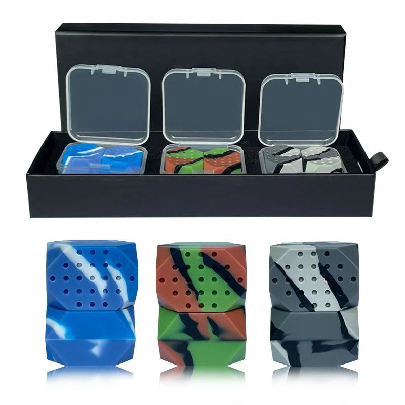Transparent box containing two camouflage silicone facial muscle fitness balls for jaw exercise