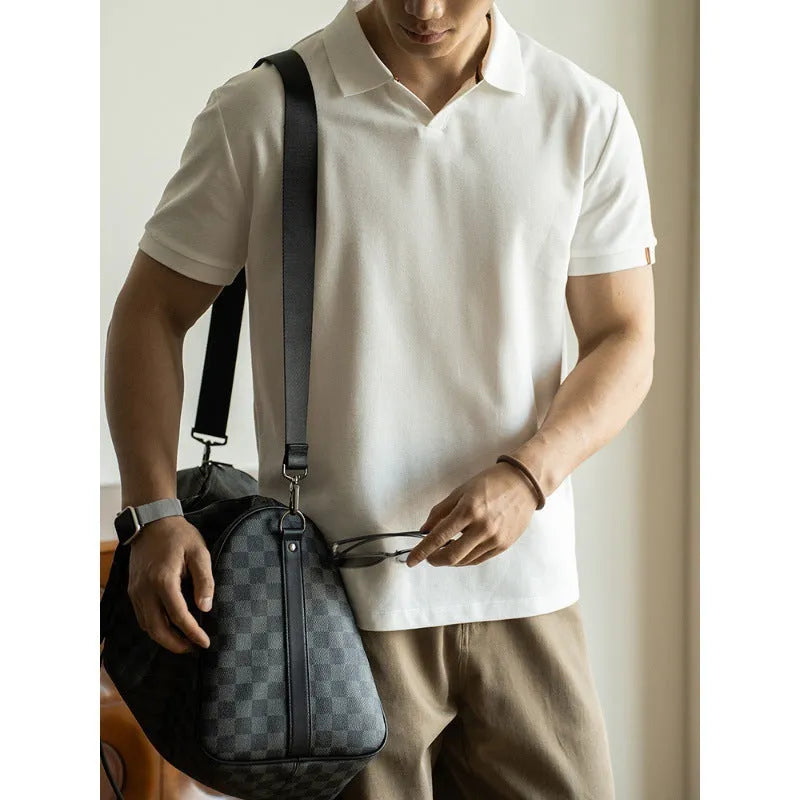 Cotton polyester blend polo shirt in blue colour showing short sleeves and regular cut design