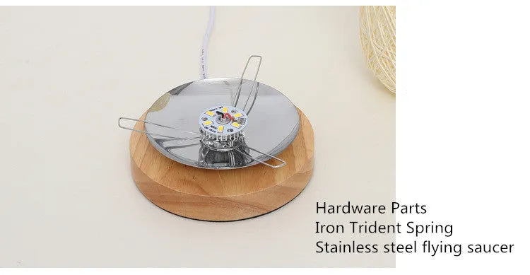 Sepak Takraw hemp rope desk lamp with solid wood base and USB-powered LED light