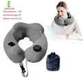 Gray inflatable U shape neck massager pillow with kneading massage modes and travel carry bag