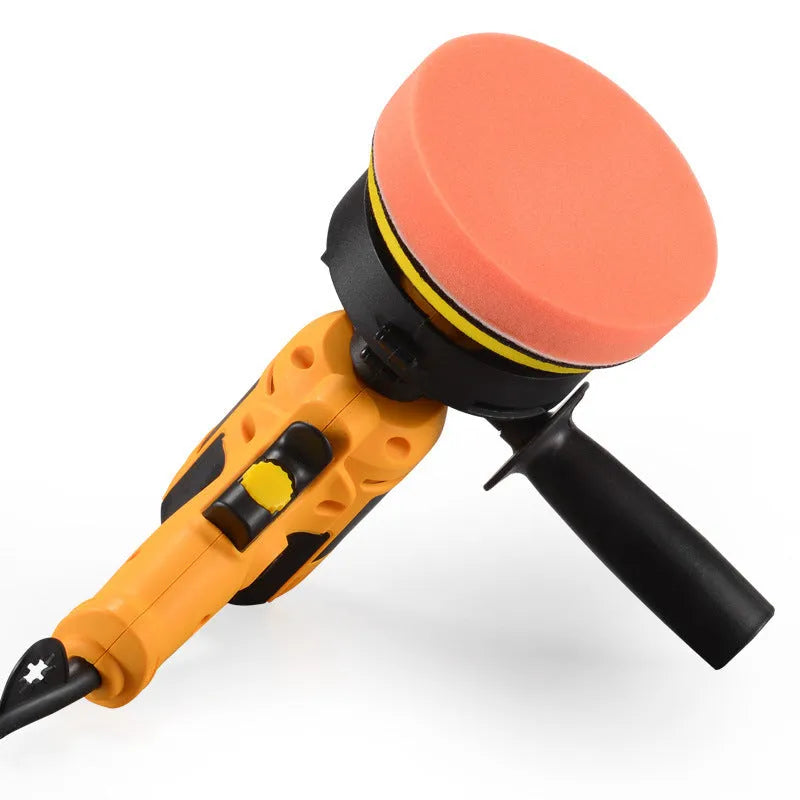Yellow automotive polishing machine with 125mm disc on 220V power supply for car and multi-surface polishing
