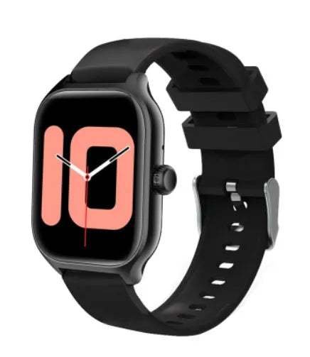 Bluetooth smart watch with full touch screen and silicone strap showing health monitoring functions