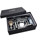 CSB traditional wet shaving set with badger hair brush, chrome stand, double edge razor and soap bowl