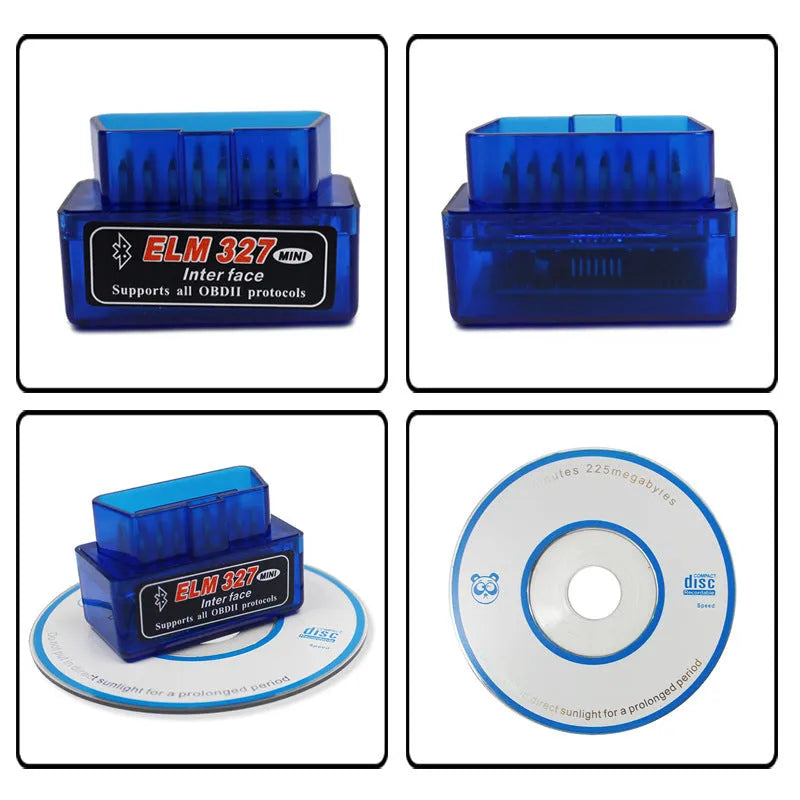 ELM327 OBD2 Bluetooth auto fault detector scanner with compact 45mm design for car diagnostics