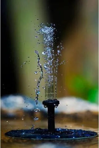 Black solar water fountain pump with solar panel, measuring 16cm, for ponds and bird baths.