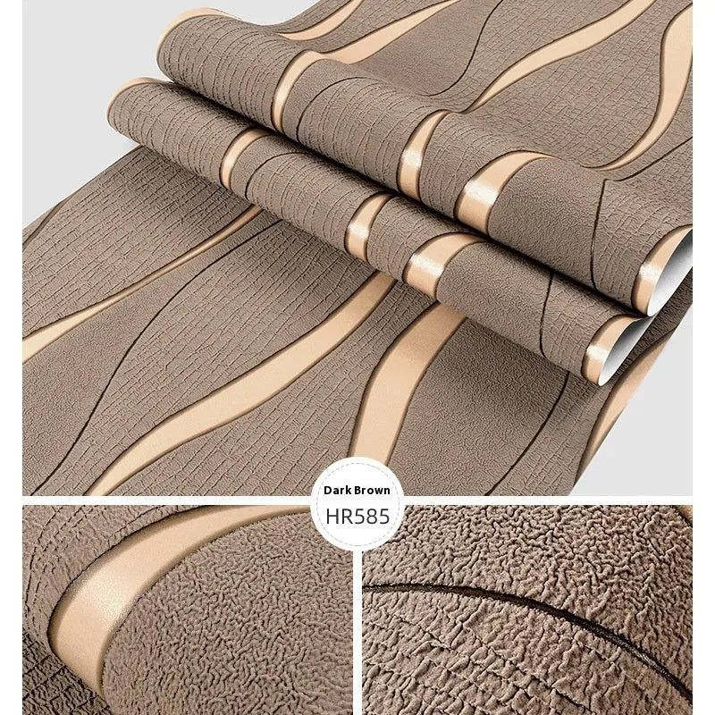 Close-up of curve stripe pattern on dark brown velvet texture 3D background wallpaper roll