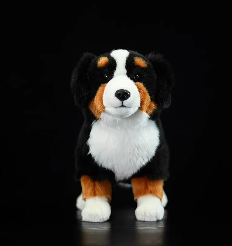 Black Bernese Mountain Dog plush toy with 29cm length, made from chemical fibre fabric