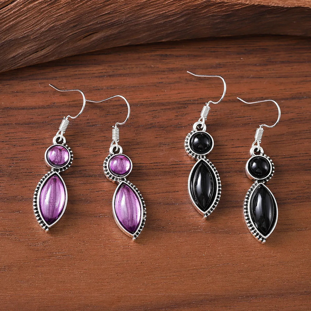 Geometric vintage pendant earrings in black and purple colour pair with zinc alloy construction