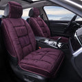 Winter plush car seat cushion cover shown in available colours including black, grey, brown, beige and purple