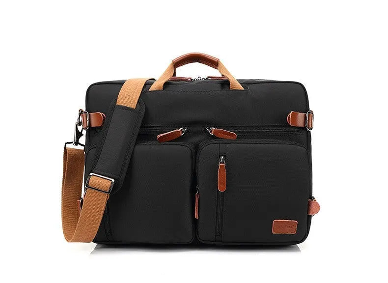 Waterproof multifunctional handbag in black oxford nylon with zipper opening and soft handle
