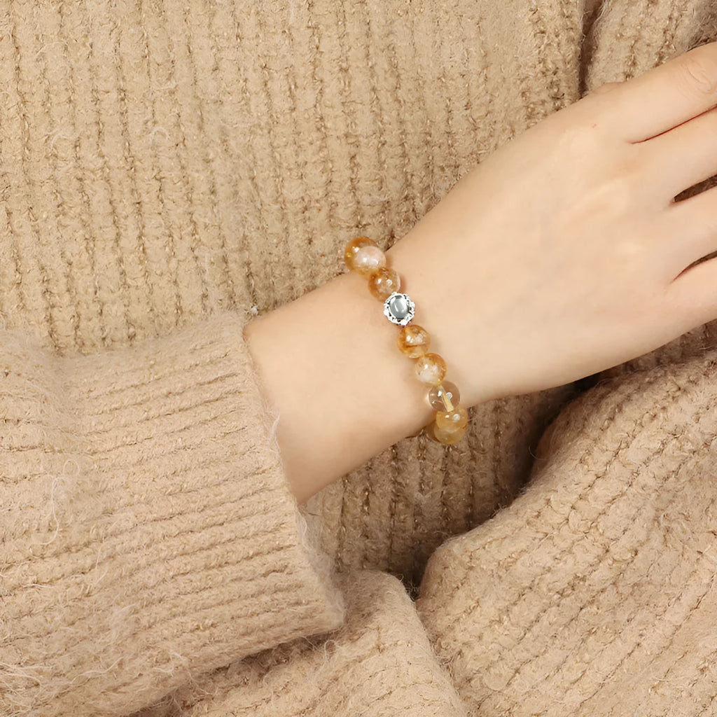 Geometric citrine crystal bracelet with 10mm shapes and grinding treatment
