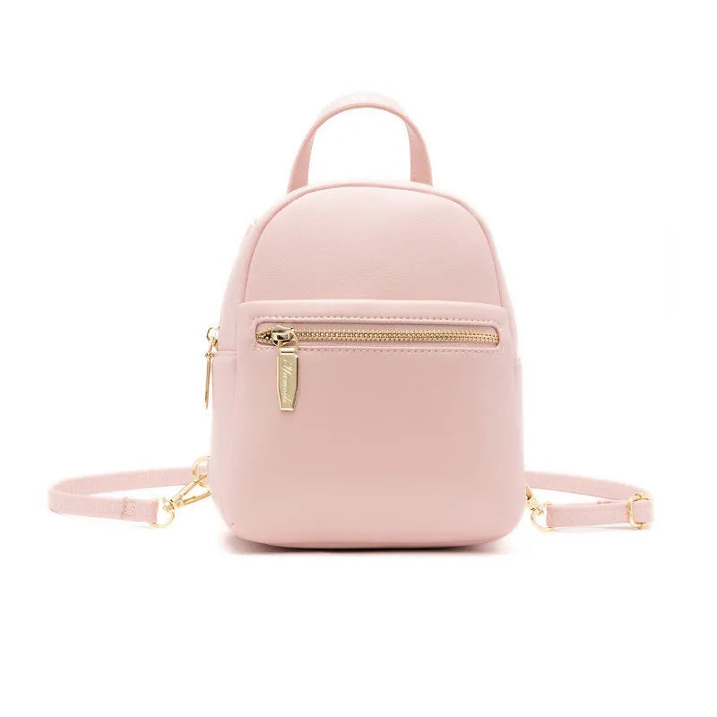 Soft PU leather mini backpack in street-trend style with contrast trim and large capacity.