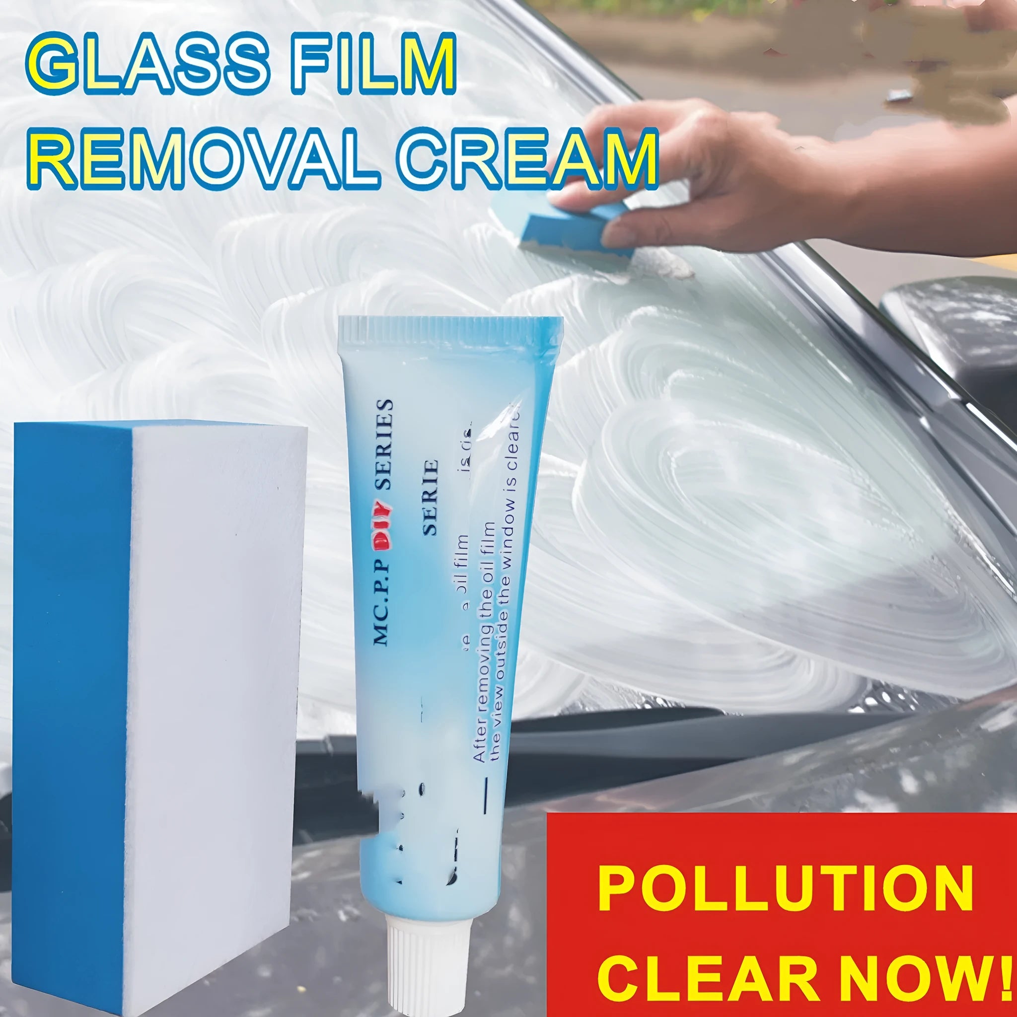 15ml bottle of automotive glass rainproof anti-fog treatment in white English packaging.
