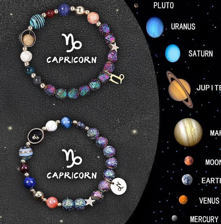 A natural stone beaded bracelet on an adjustable string, showing one of twelve Chinese zodiac sign styles.