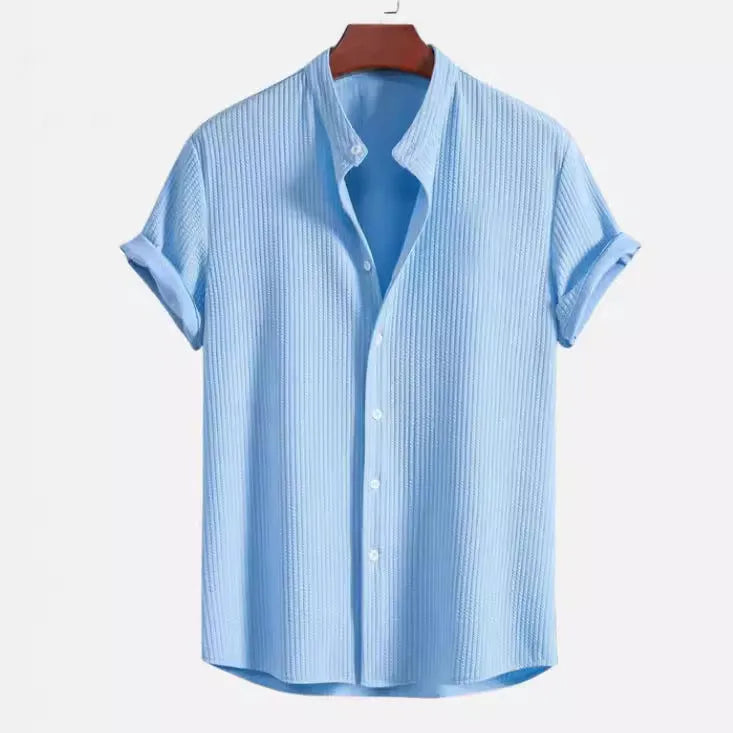 Men's loose fit short sleeve summer shirt in polyester, shown in multiple colour options