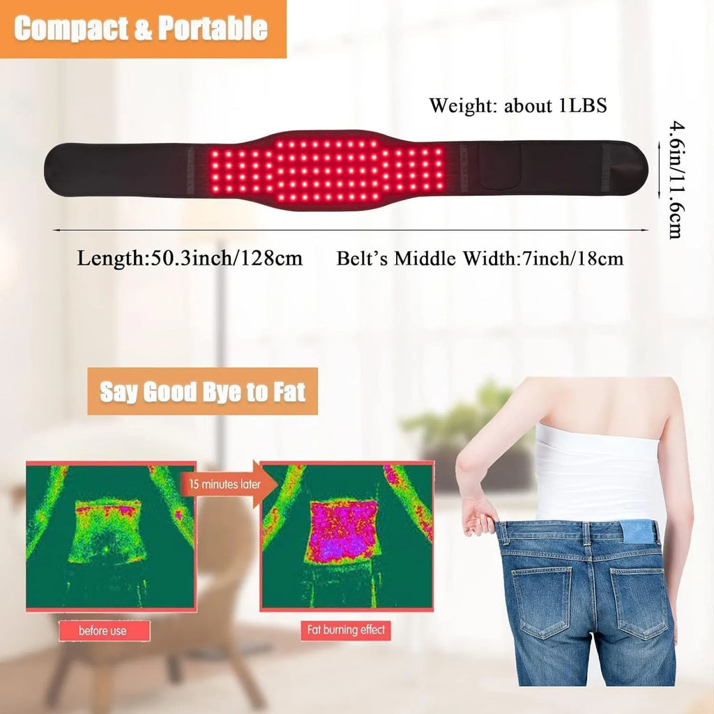 Black infrared therapy belt for waist and back pain relief with red light technology