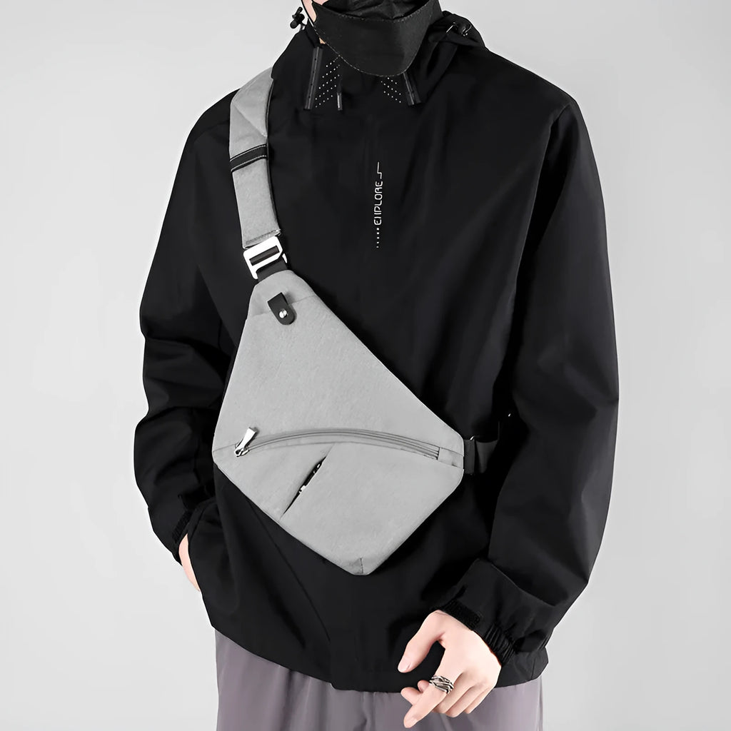 Men's black Oxford cloth single shoulder chest bag with letter detail worn crossbody