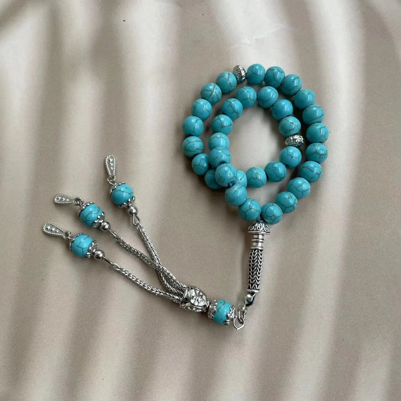 Handmade sky blue stone Muslim prayer bracelet with 8mm beads for daily worship
