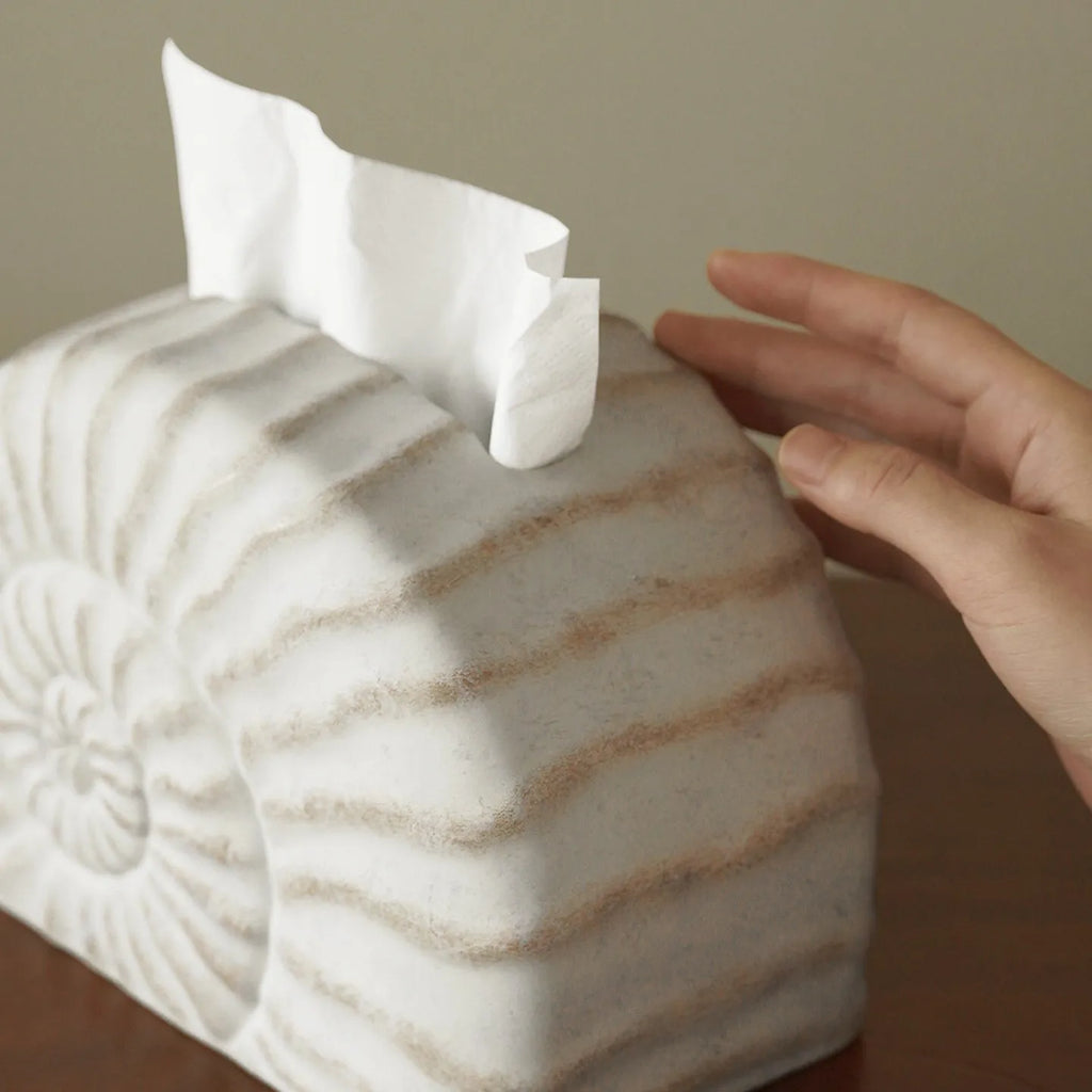 Creative Conch Ramble coloured resin decorative tissue box with modern simplicity design.