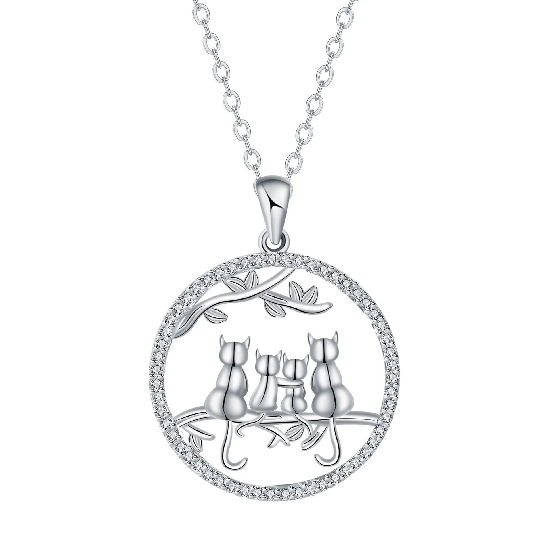 Four Kitten Necklace with cat motif pendant on cross chain