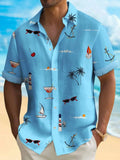 Man wearing a loose-fit, short-sleeve Hawaiian shirt with a colourful digital print pattern.