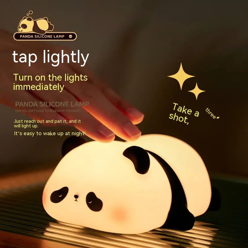Panda-shaped night light with rechargeable battery and clap control for children's bedrooms