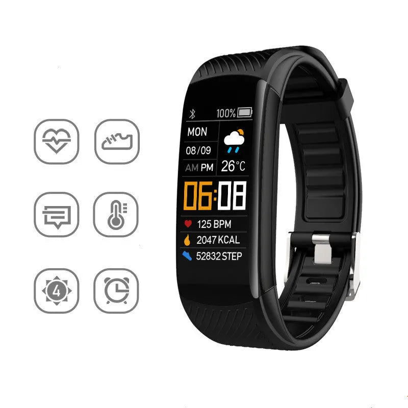 Adult sports silicone pedometer bracelet with 0.96-inch touch screen in multiple colour options