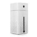 Black or white USB-powered desktop humidifier with 1000ml tank, dimensions 103x103x218mm.