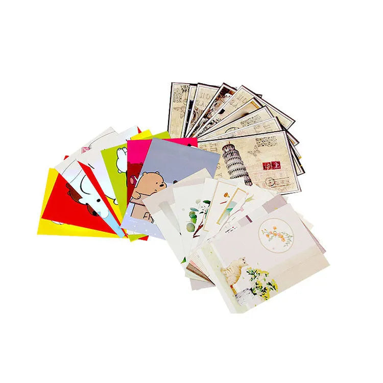 Set of nine retro Paris tower minimalist cartoon postcards in Japanese style