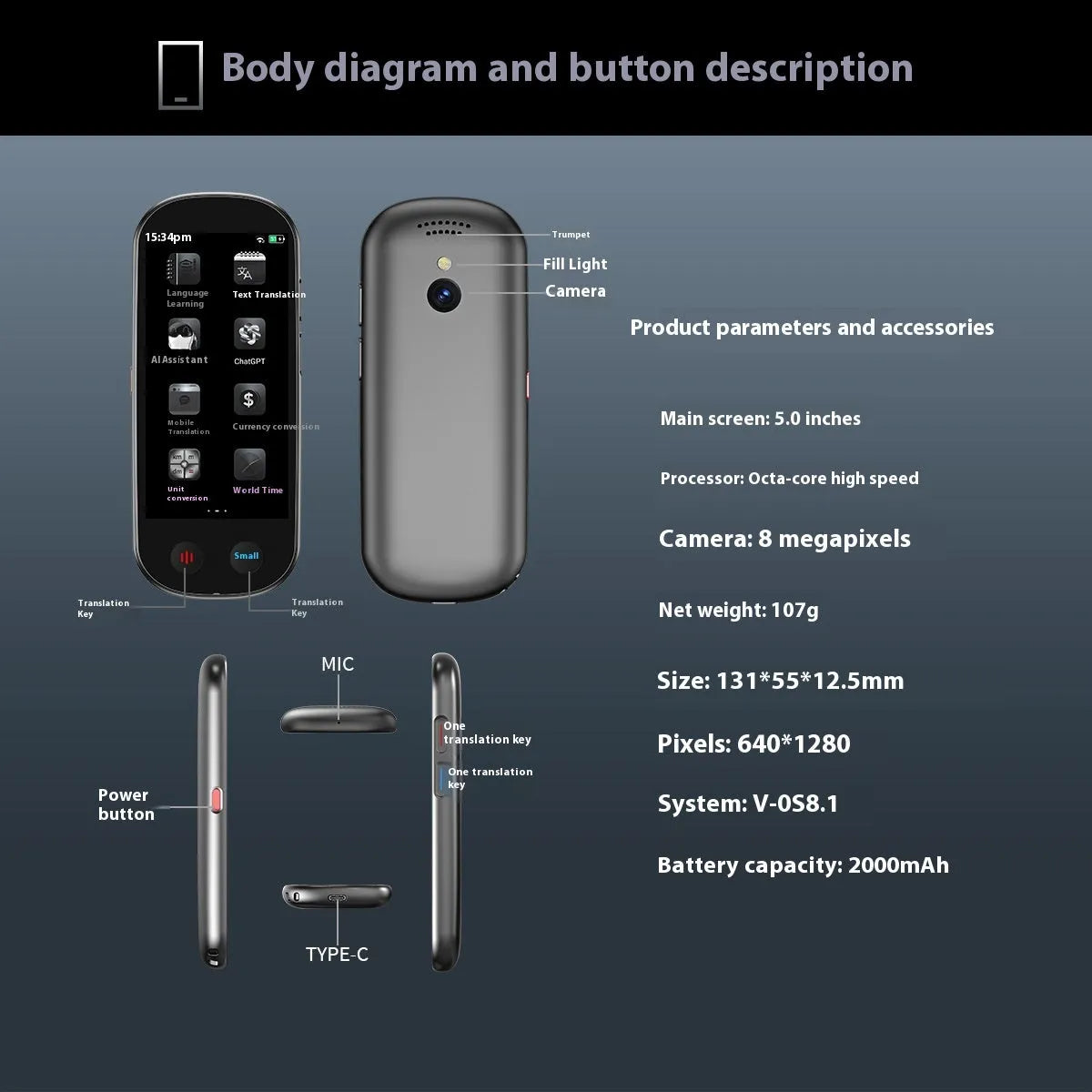 Black multi-language simultaneous interpretation translator device with lanyard.