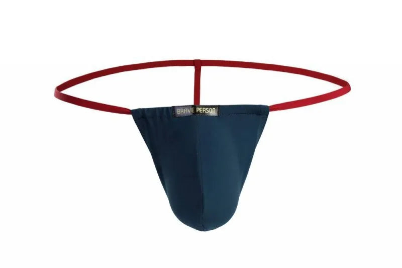 Ice silk nylon T-back men's underwear in solid blue colour