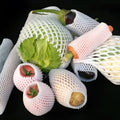 White foam shockproof protective net case showing net construction with size options from 6x5cm to 18x7cm
