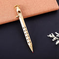 Brass hexagonal bolt action pen showing six-sided barrel and bolt mechanism in natural brass finish